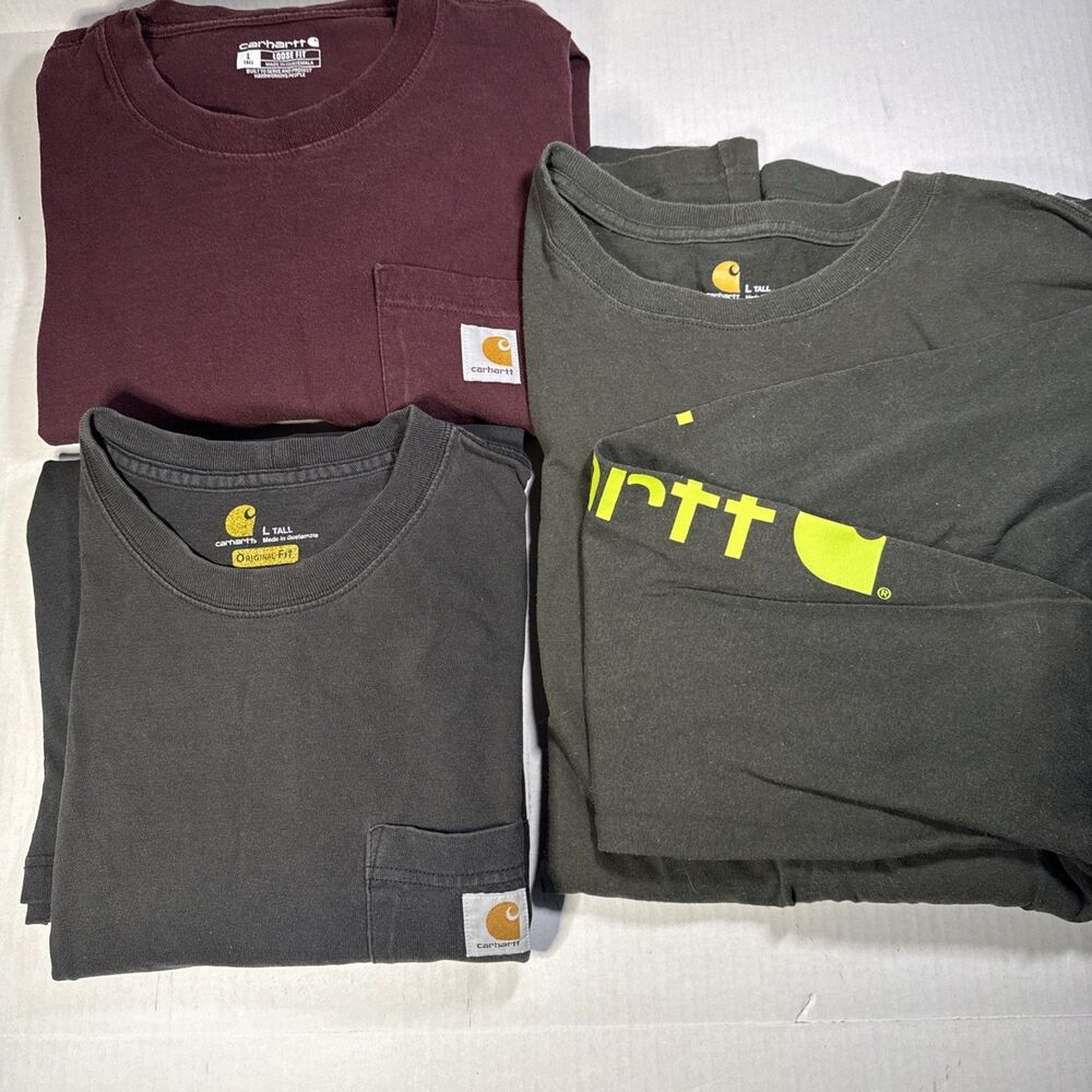 Carhartt Lot Of 3 Men’s Long Sleeve Pocket T-Shirts Large Tall Maroon Black Gree